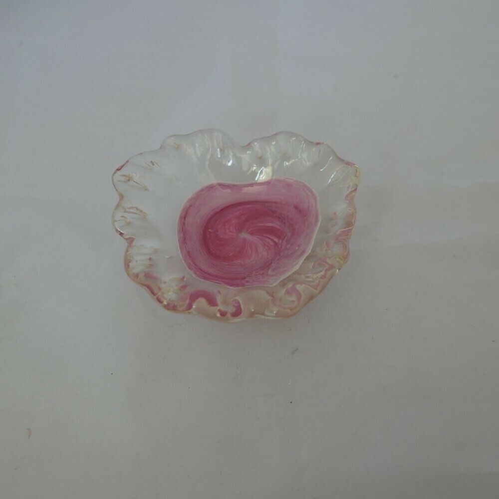 Isle Of Wight Art Glass Cased Dish In Shades Of Pink, With A Ruffled Top