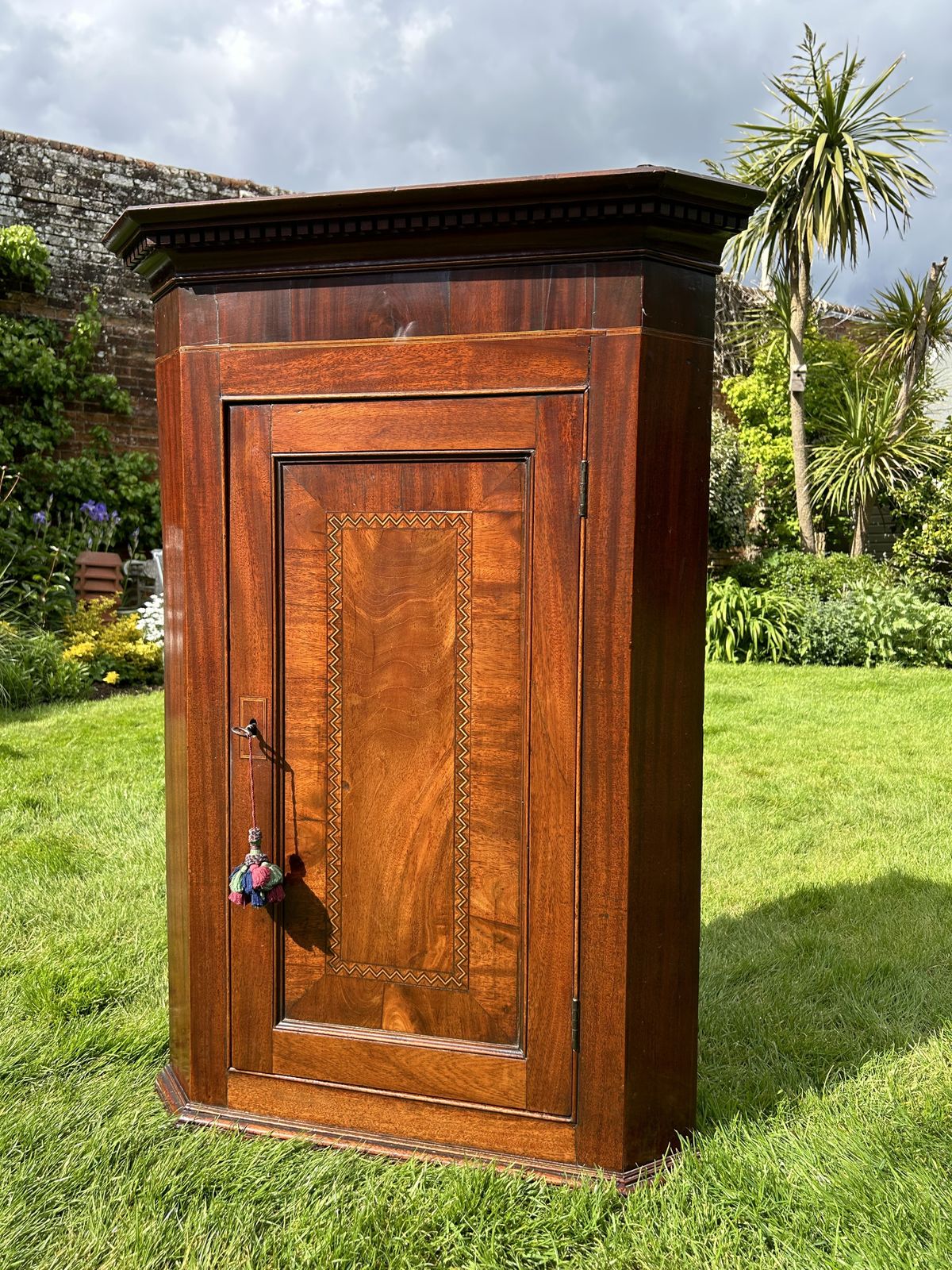 Antique Corner Cabinet English Mahogany With Inlay Circa 1800