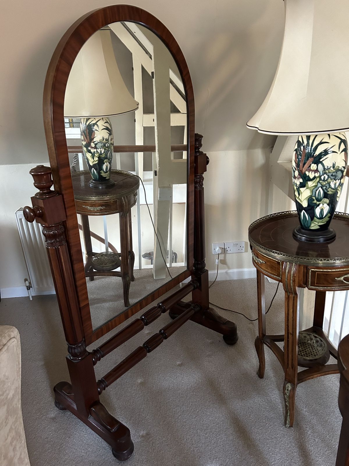 19th Century Cheval Floor Standing Swivel Mahogany Mirror photo Home Decor