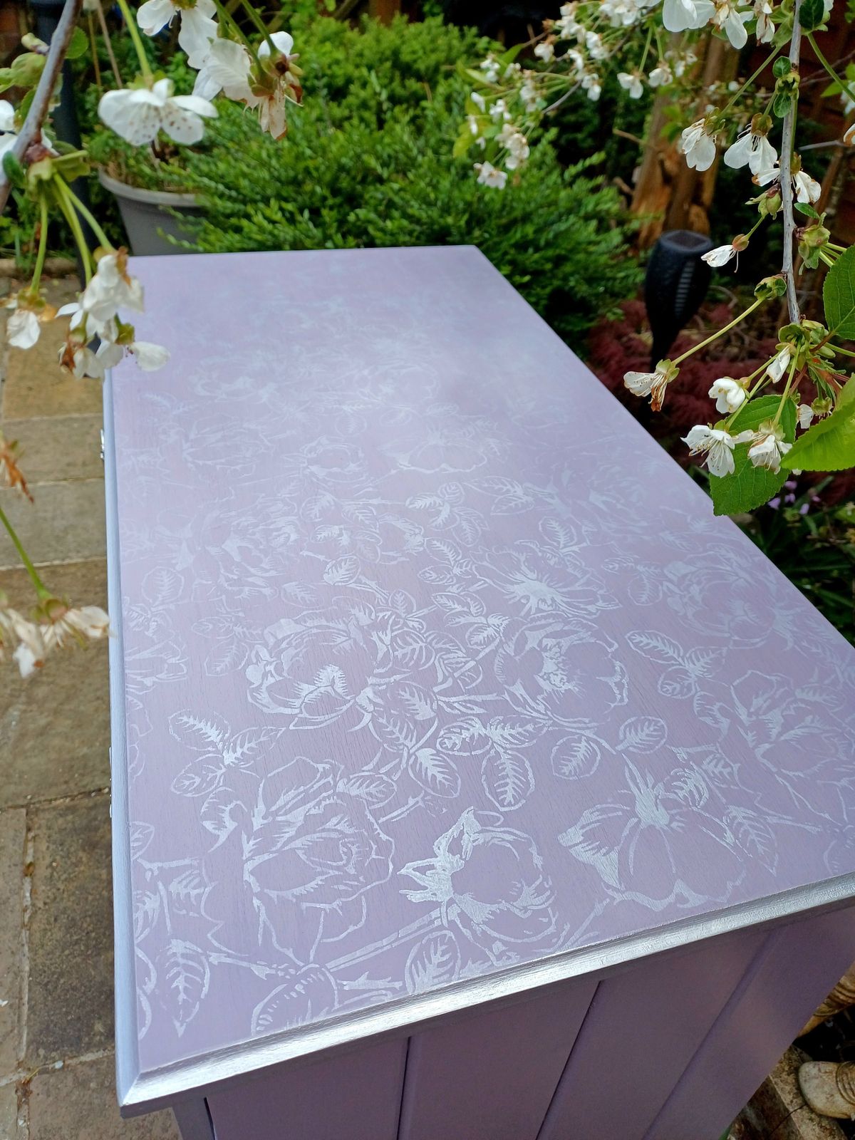 Upcycled Lilac And Silver Pine Cupboard photo for sale
