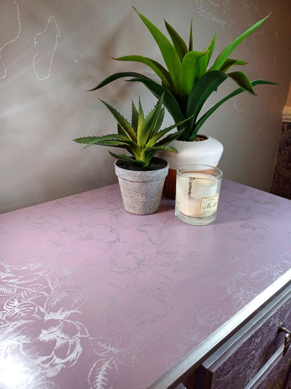 Furniture Upcycled Lilac And Silver Pine Cupboard photo