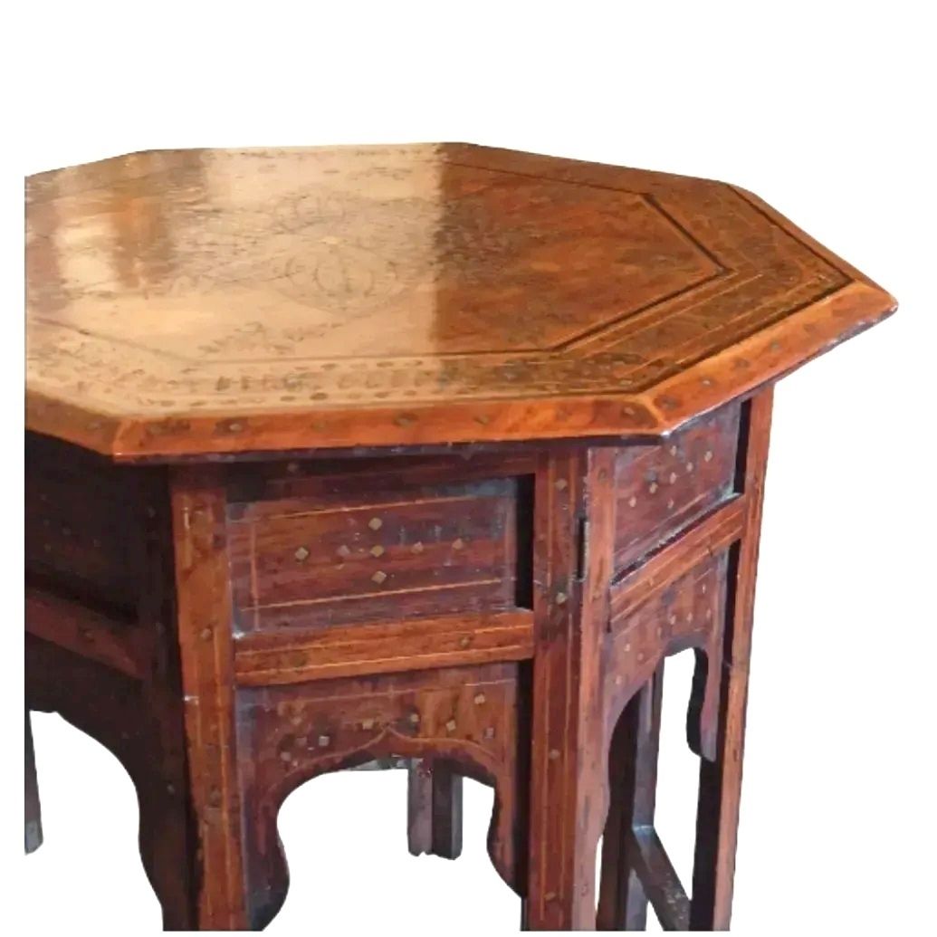 Brass And Copper Inlay Hoshiarpur Table  Anglo Indian  Late 19th Century photo furniture