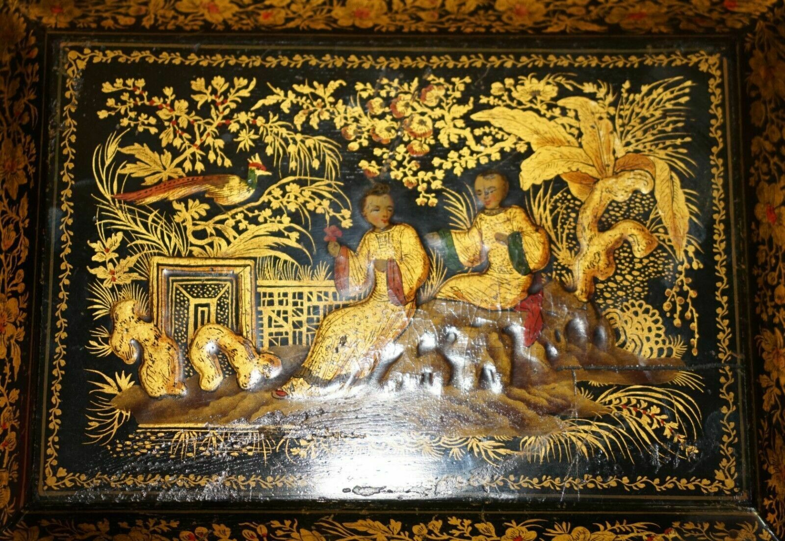 Sublime Antique English Georgian 1820 Chinese Chinoiserie Penwork Jewellery Box photo 2950.0