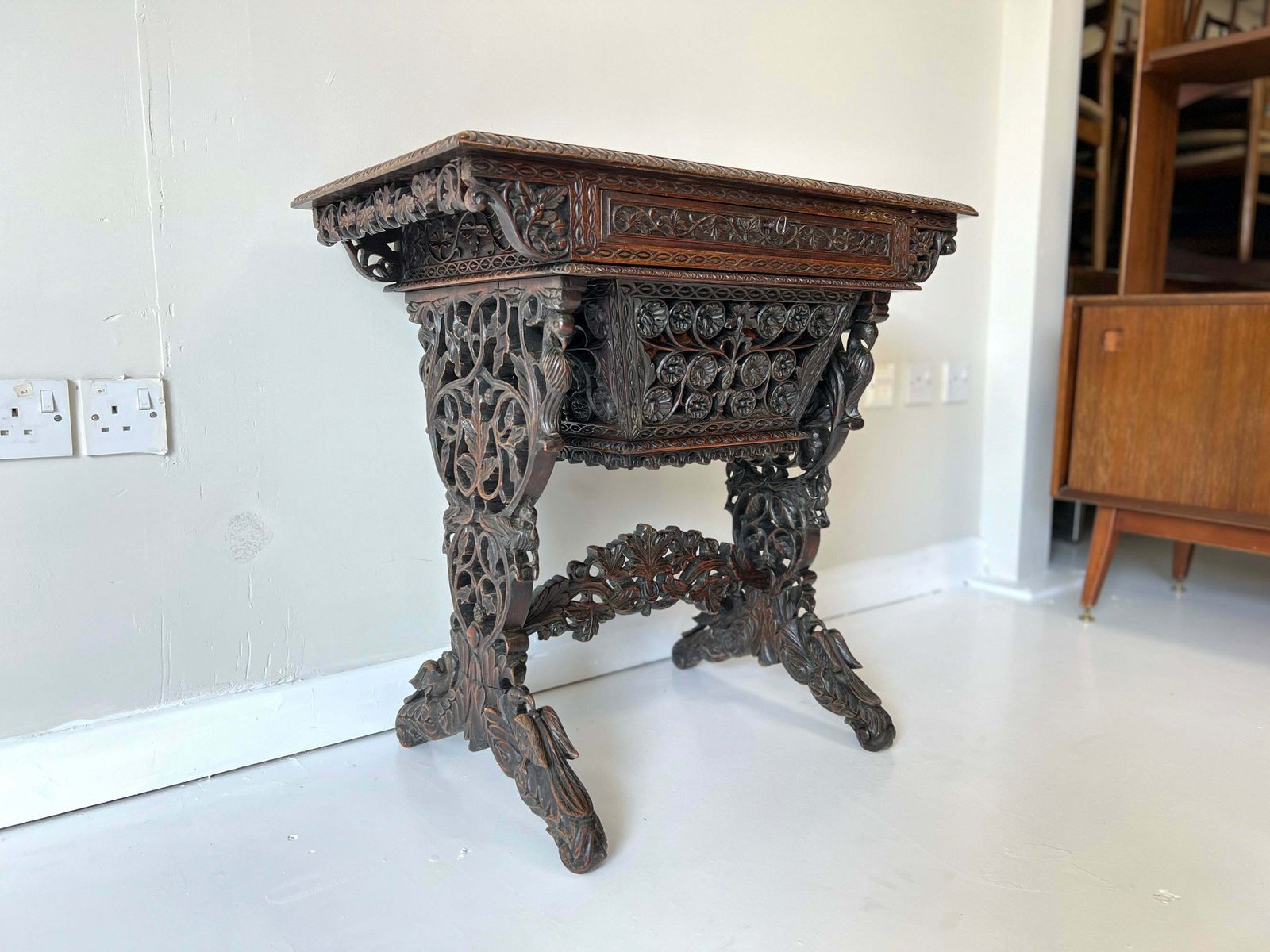 19th Century Anglo Indian Carved Rosewood Writing Desk photo furniture