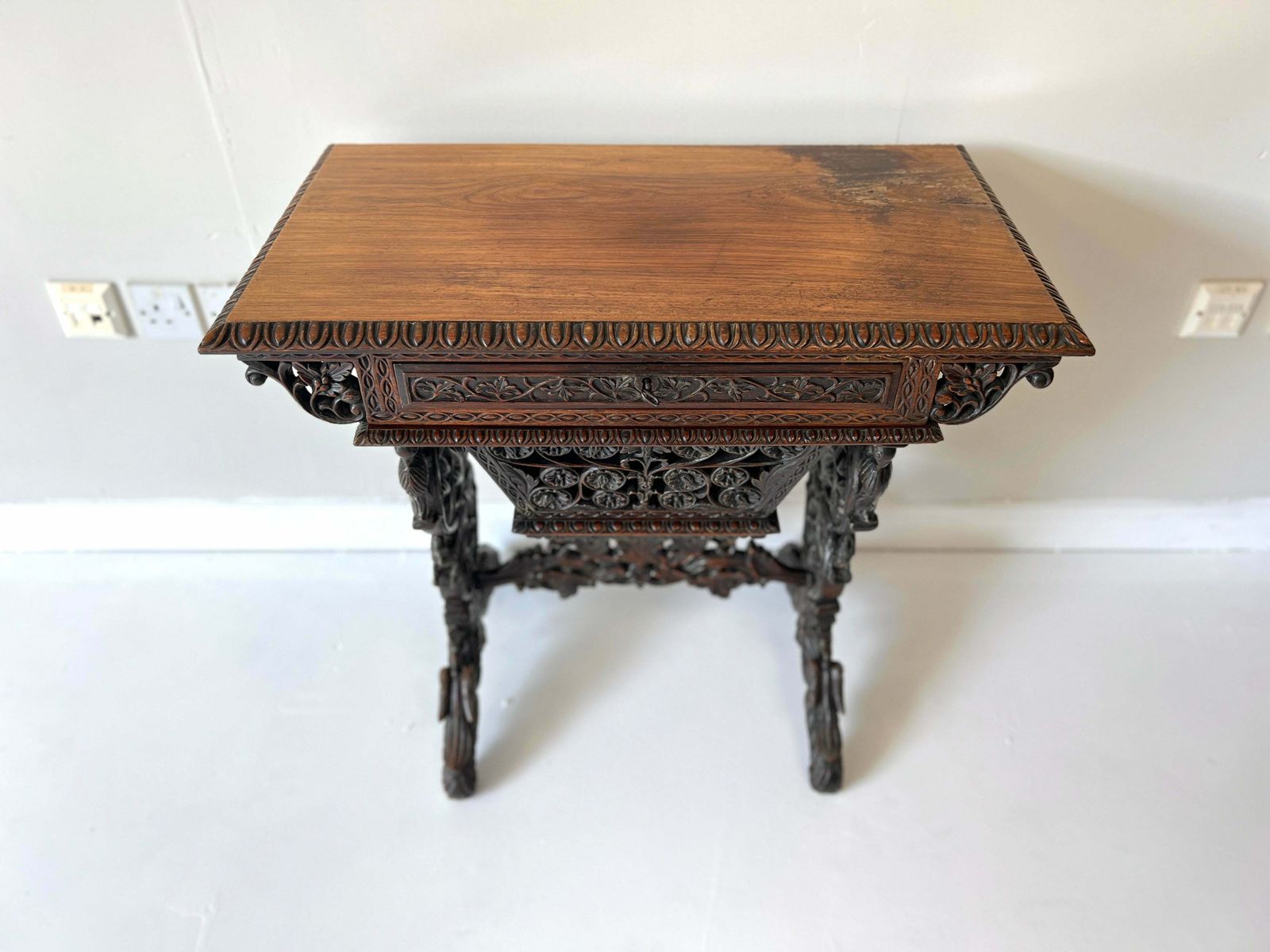 19th Century Anglo Indian Carved Rosewood Writing Desk photo for sale