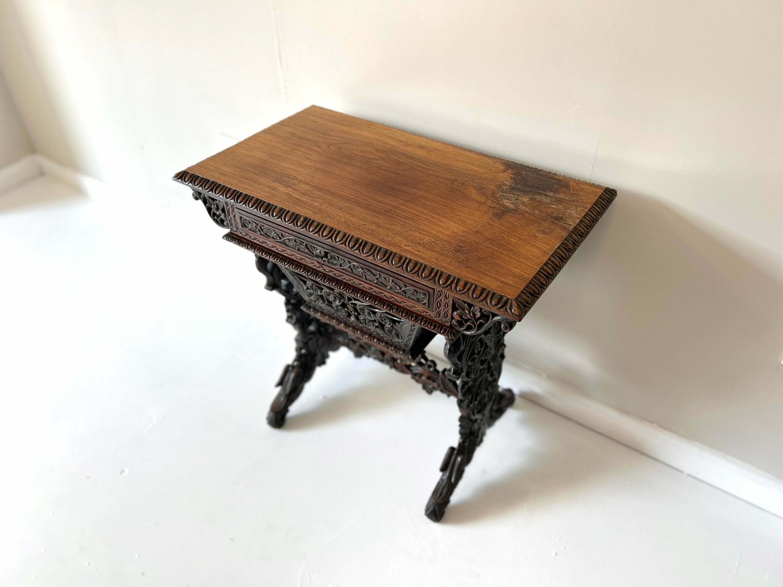 19th Century Anglo Indian Carved Rosewood Writing Desk photo Furniture