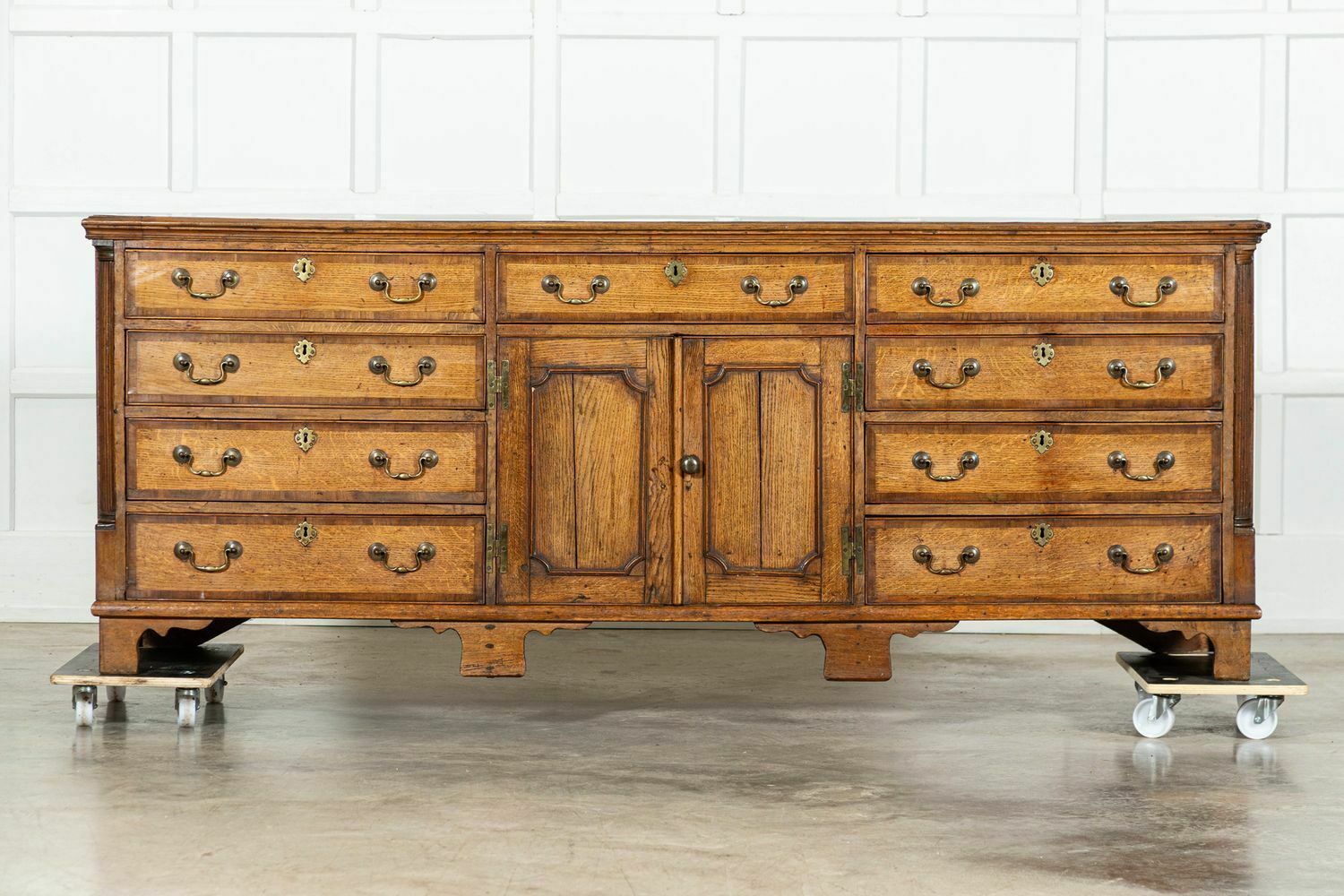 Large English George III Oak & Mahogany Dresser Base photo for sale