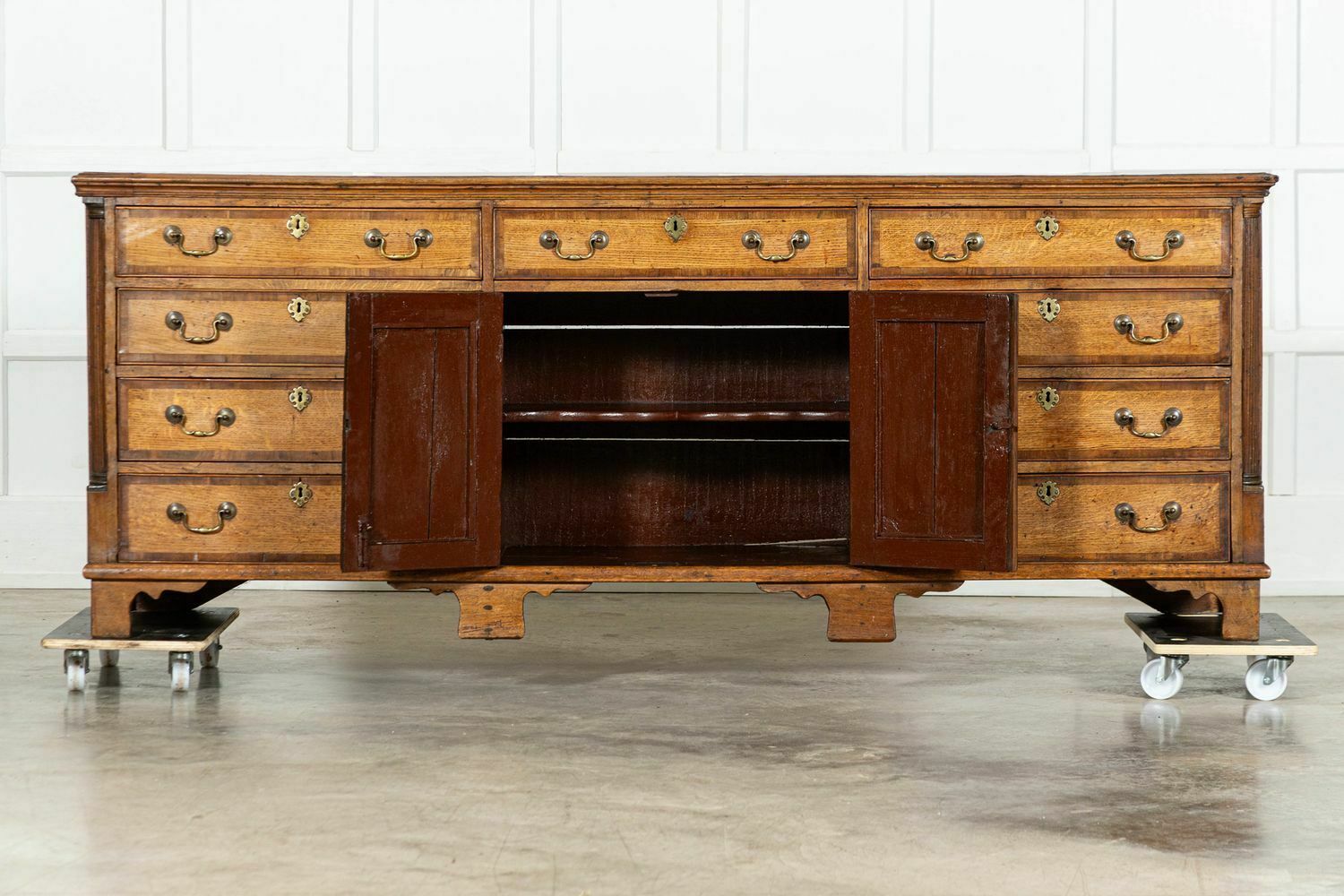 Large English George III Oak & Mahogany Dresser Base photo vintage