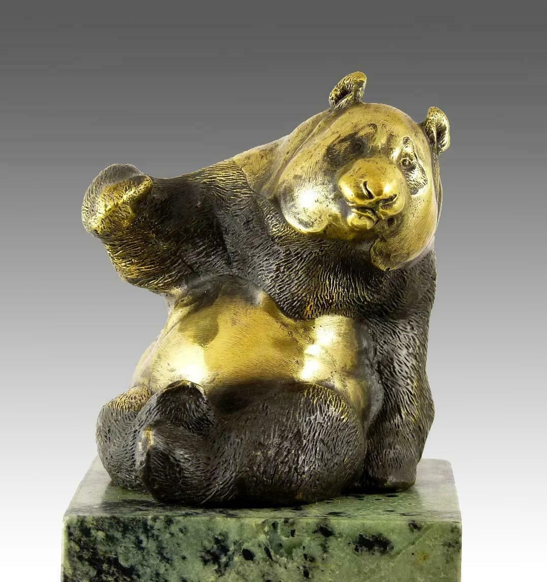Gilded Bronze Sculpture With Patina Representing A Panda, 20th Century. photo furniture
