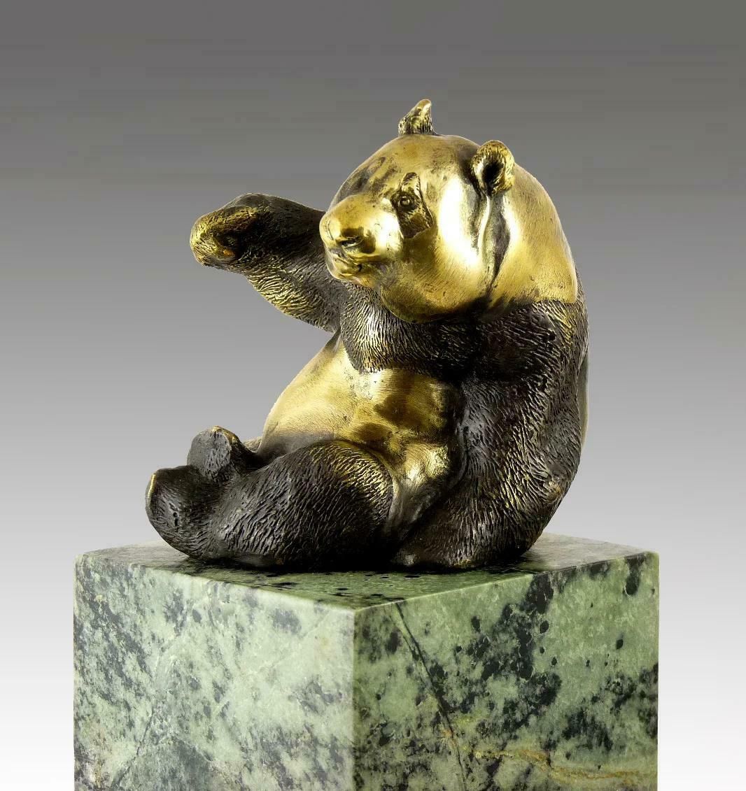 Gilded Bronze Sculpture With Patina Representing A Panda, 20th Century. photo Art