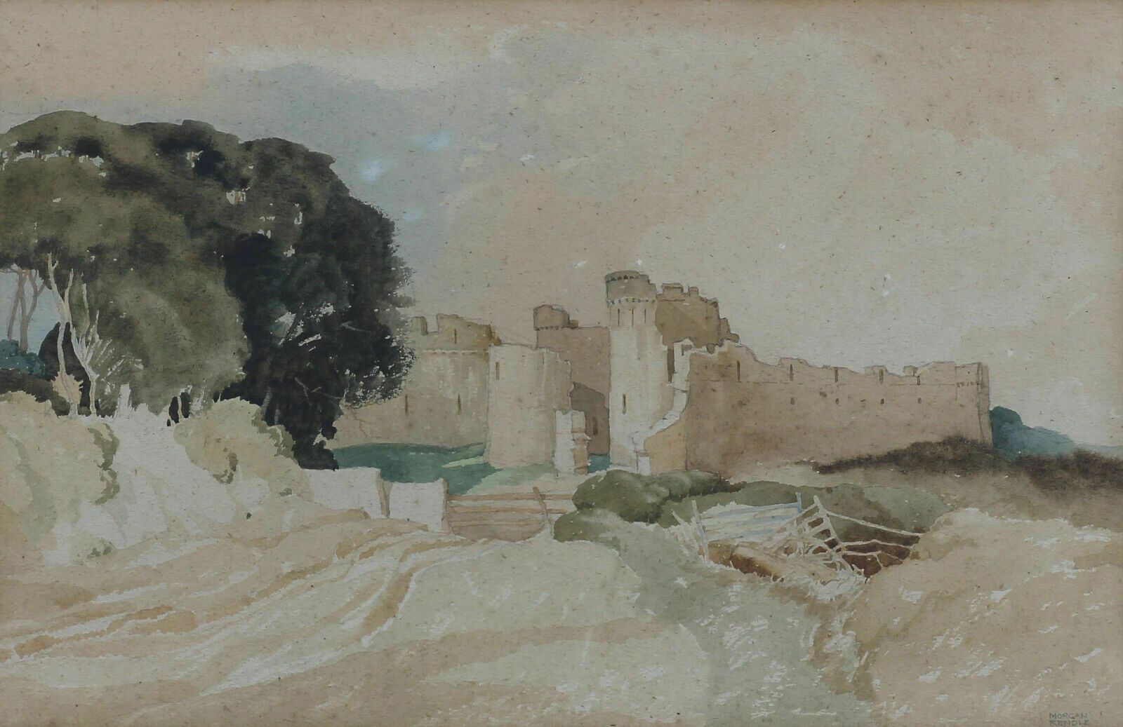 Watercolour By John Morgan Rendle. Kidwelly Castle, Wales photo furniture