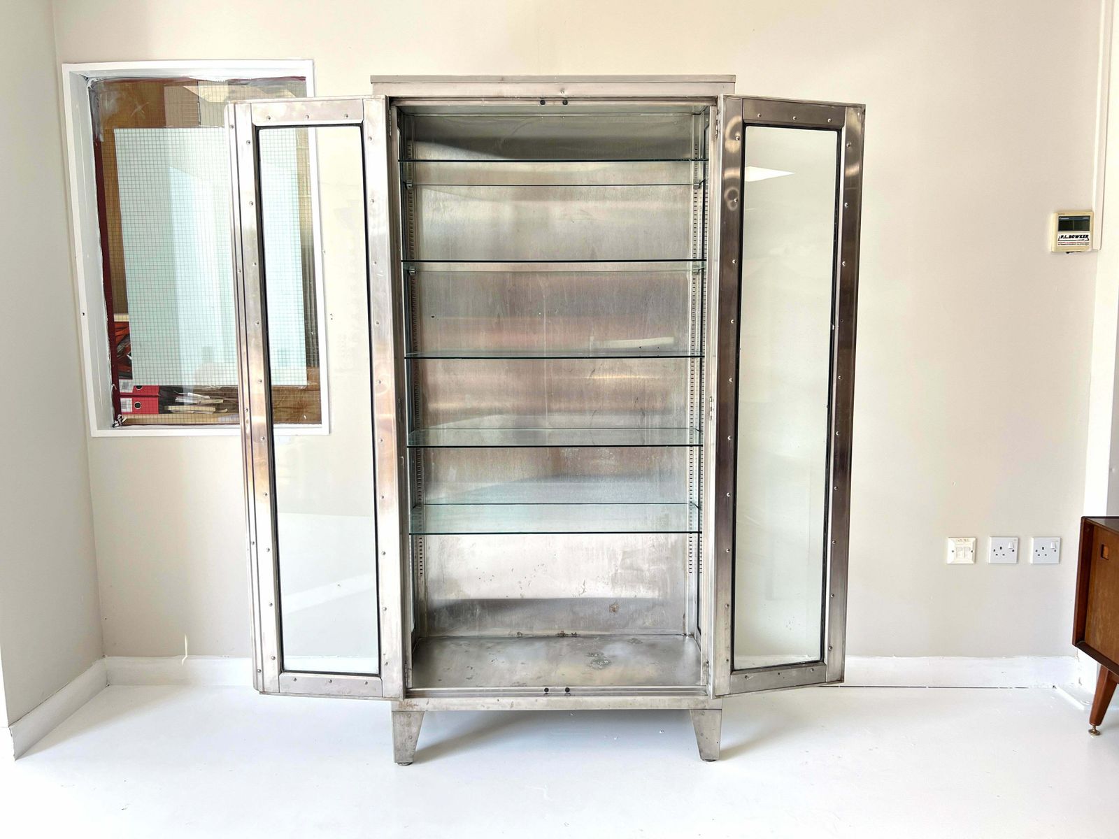 20th Century Stainless Steel & Glass Medical Cabinet photo furniture