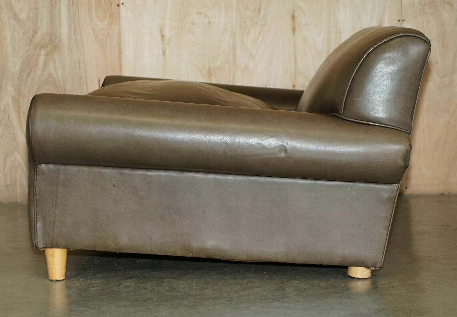 photo buy Stunning Rrp £3200 Terence Conran Grey Leather Large Loveseat Armchair Sofa