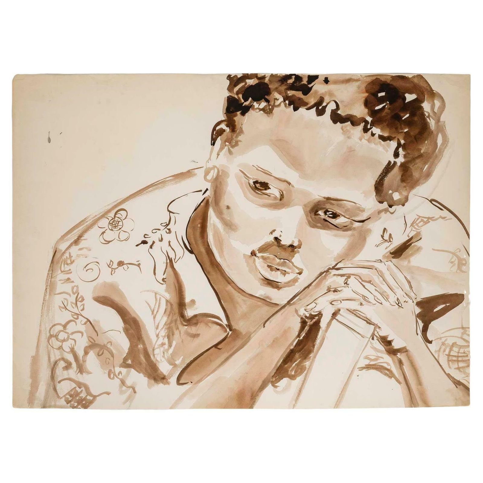 Watercolour On Paper, Portrait Of An African Woman, 20th Century.