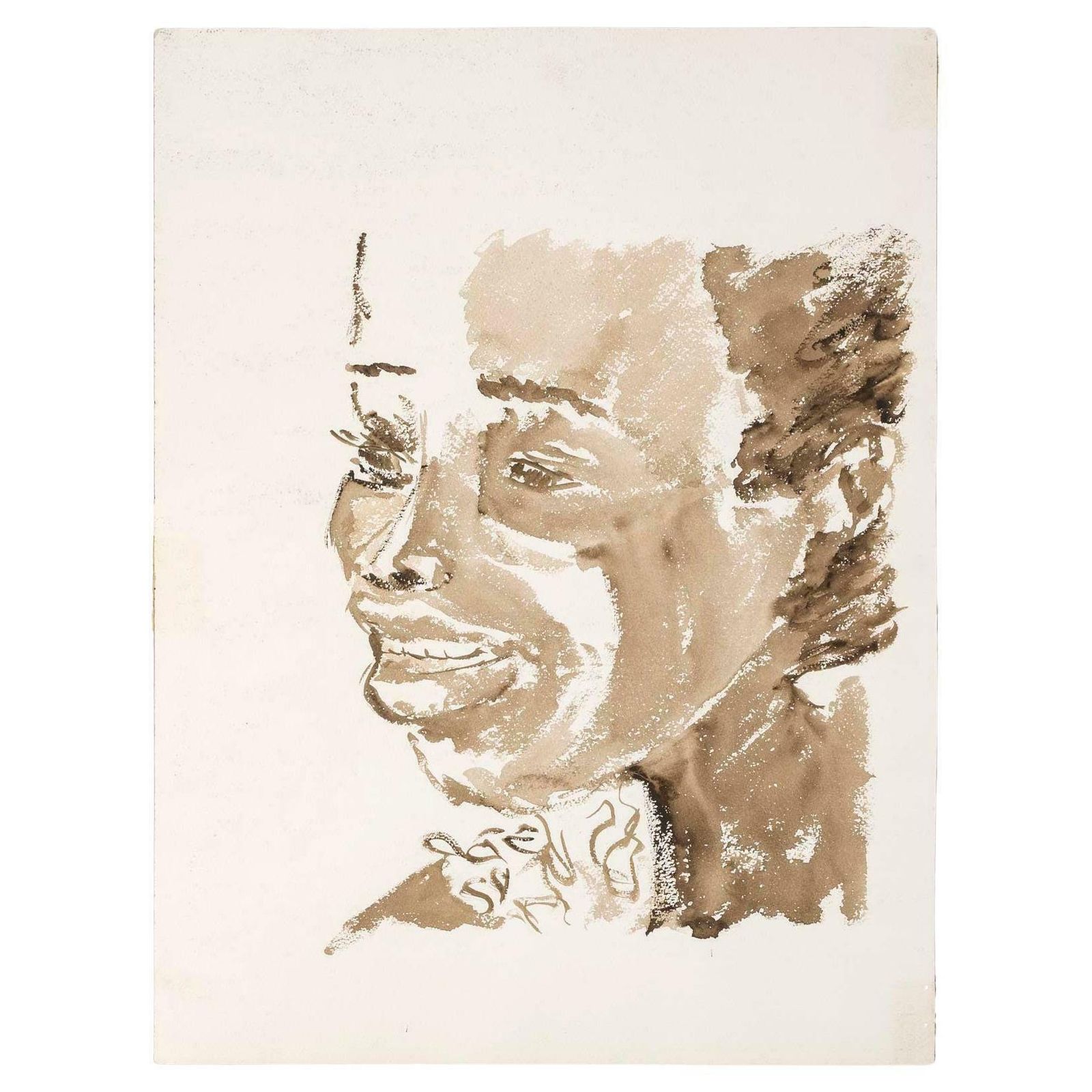 Watercolour On Paper, Portrait Of An African Woman, 20th Century.