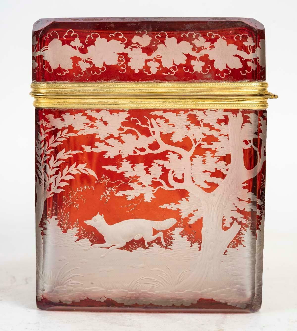 Bohemian Cut Crystal Box, 19th Century, Napoleon III Period. photo buy
