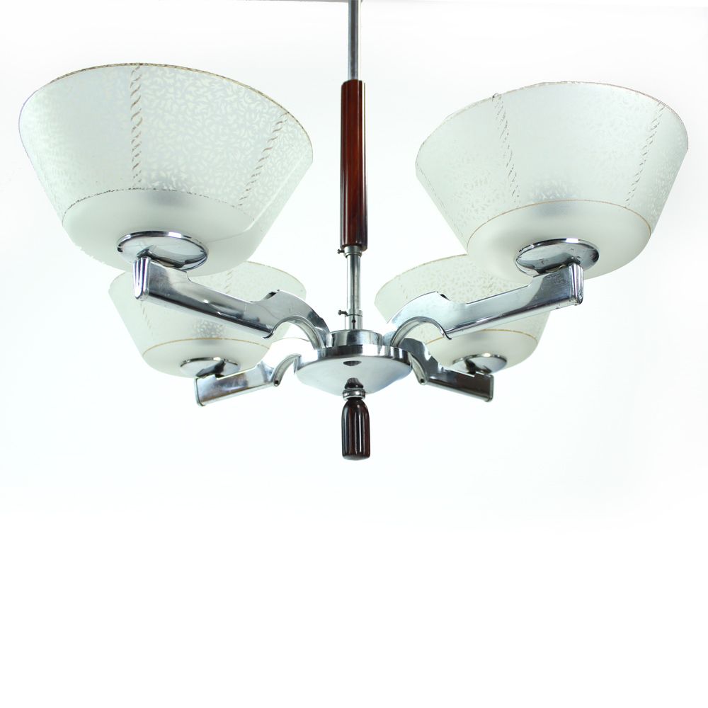 Art Deco Ceiling Light In Chrome, Czechoslovakia Circa 1940s