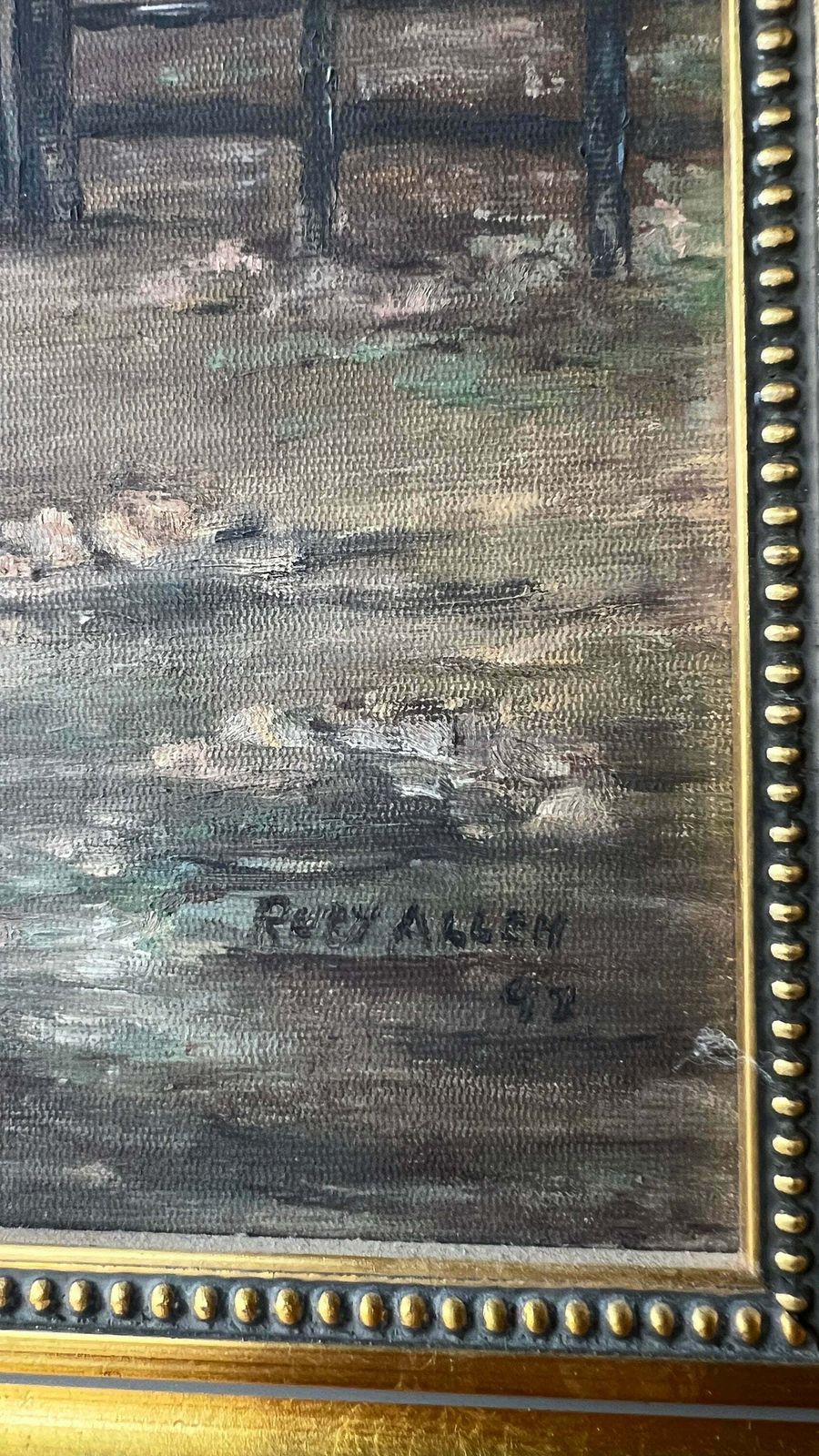 Original Signed & Framed Landscape Oil Painting Depicting A Lake By A Mountain photo vinterior