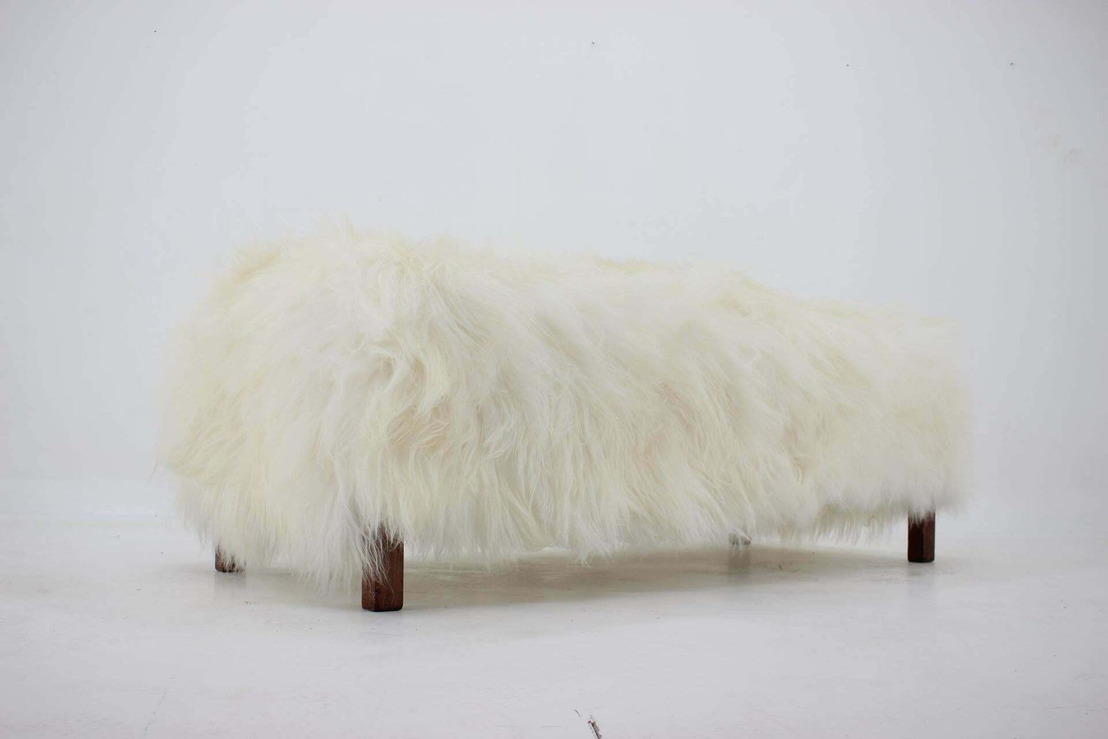 1930s Extraordinary Art Deco Ottoman In Sheepskin Upholstery, Czechoslovakia photo vinterior
