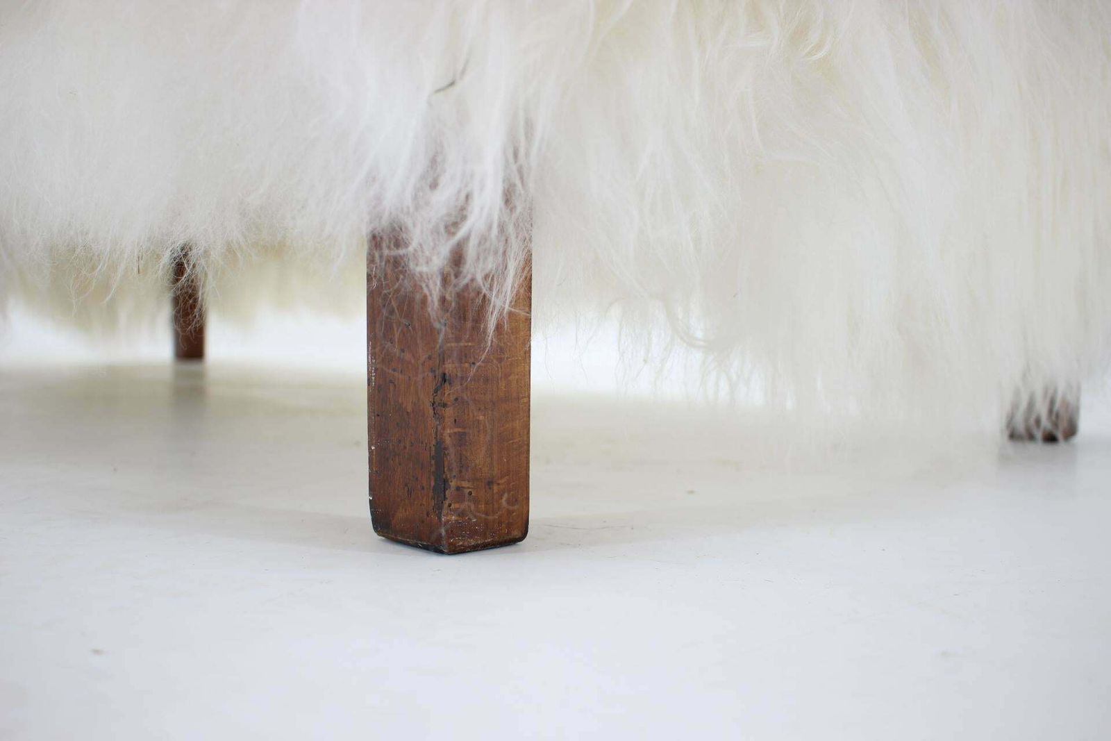 1930s Extraordinary Art Deco Ottoman In Sheepskin Upholstery, Czechoslovakia photo vintage