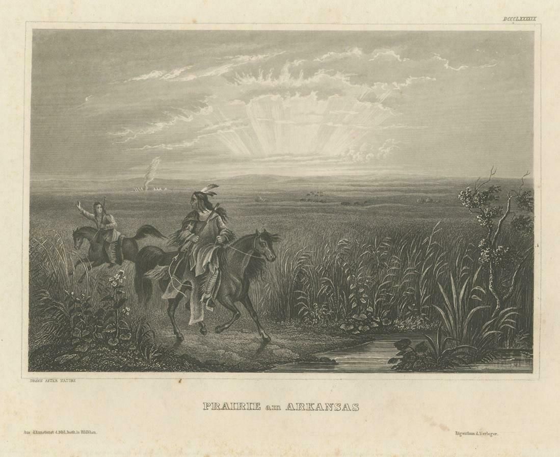 Antique Print Of Native American Indians On A Prairie In Arkansas '1857' photo for sale