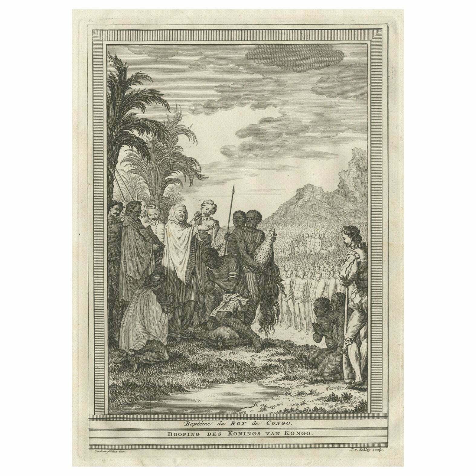 Antique Print Of The Baptism Of The King Of Congo In Africa, 1747