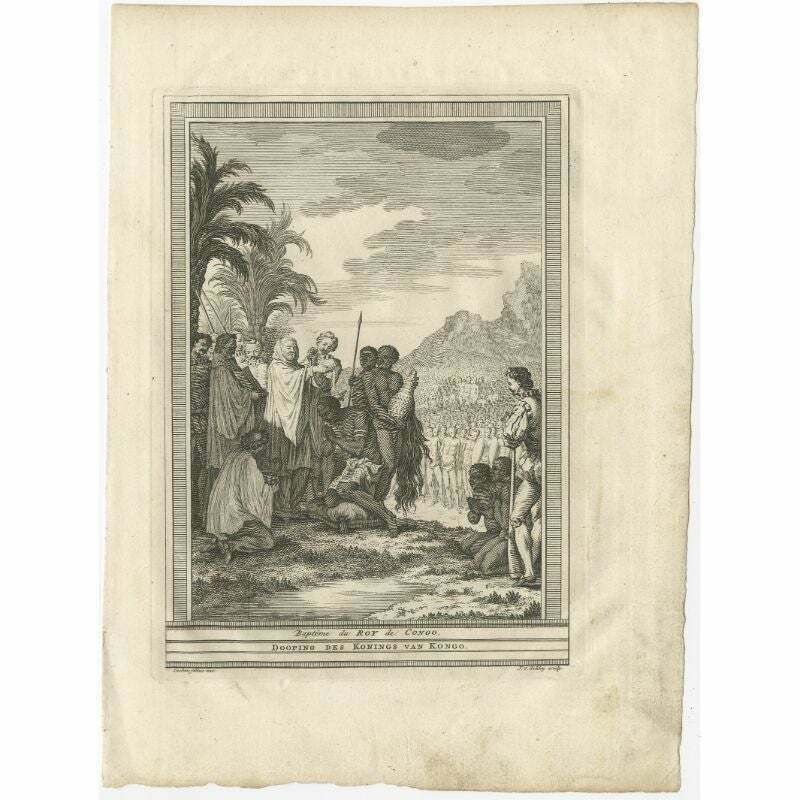Antique Print Of The Baptism Of The King Of Congo In Africa, 1747 photo furniture