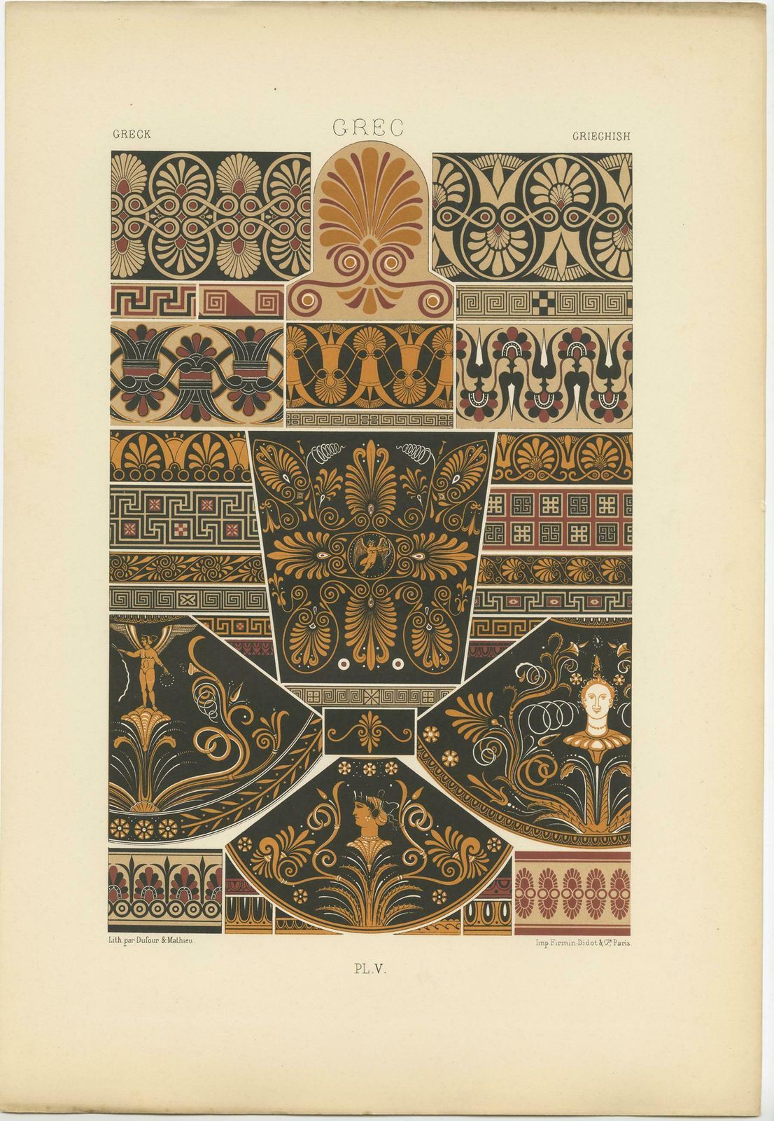 Pl. 5 Antique Print Of Greek Ornaments By Racinet, 'Circa 1890' photo Art
