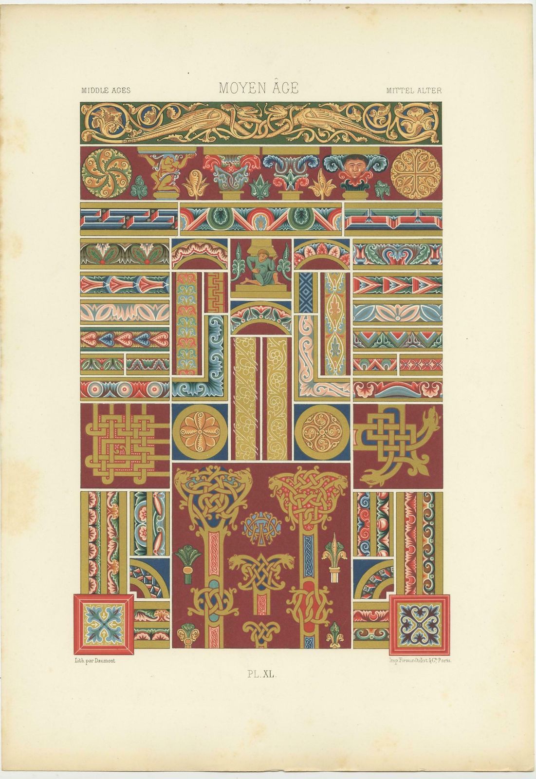 Pl 40 Antique Print Of Middle Ages Ornaments By Racinet Circa 1890 photo for sale