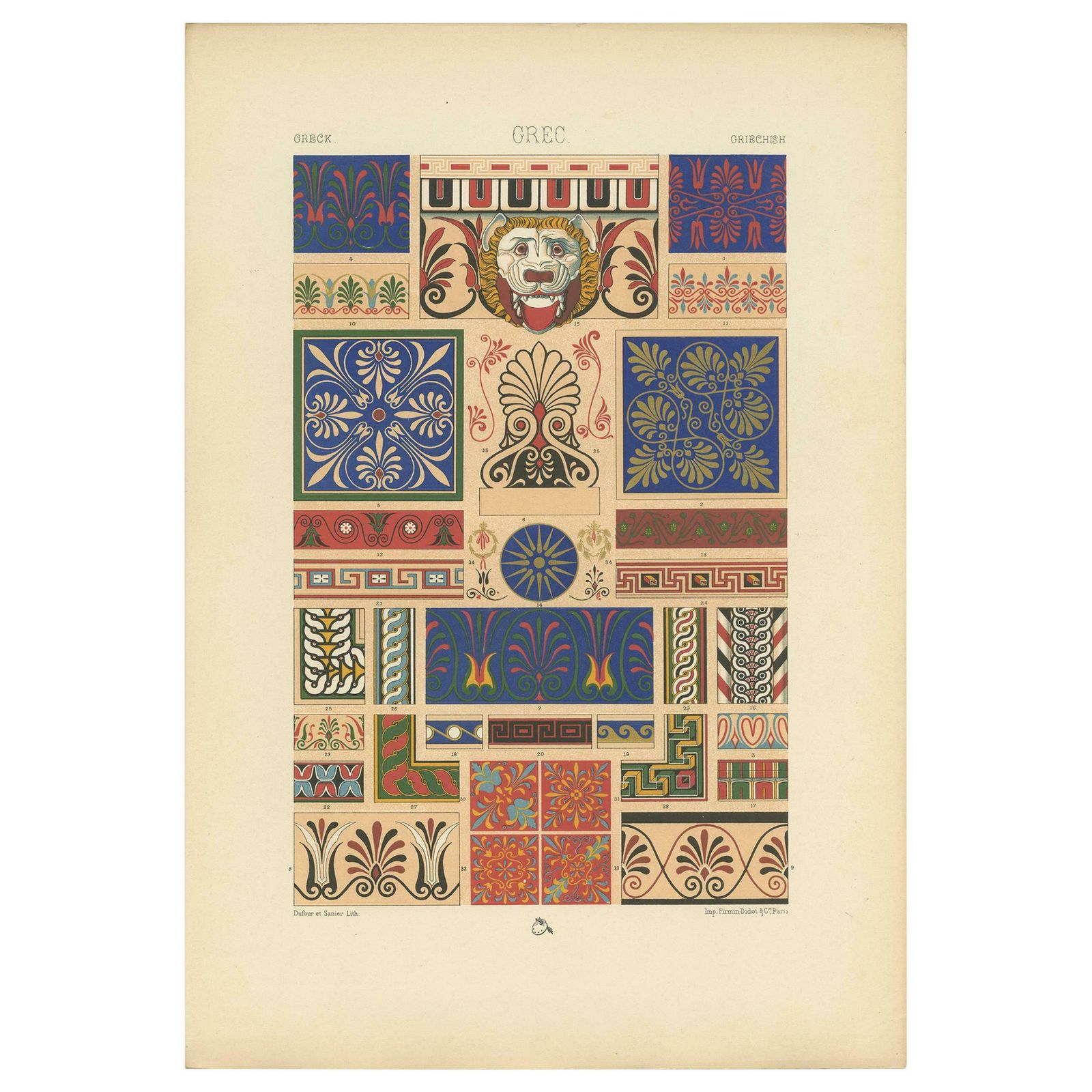 Pl. 6 Antique Print Of Greek Ornaments By Racinet Circa 1890