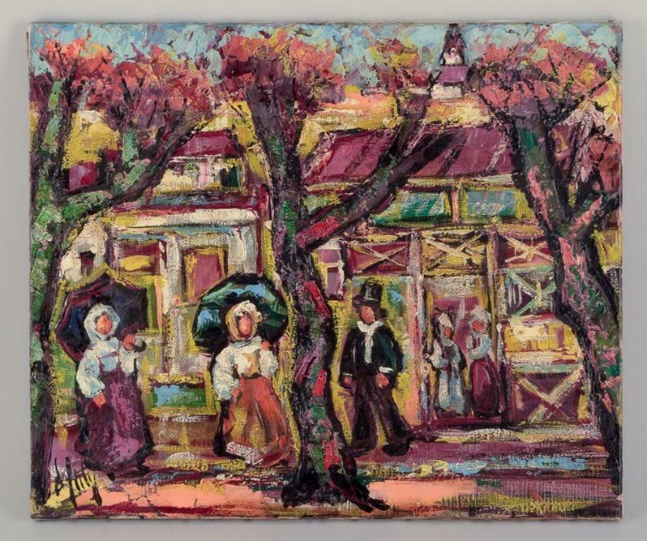 Henry Maurice D'anty. Oil On Canvas. Cityscape With Figures photo furniture