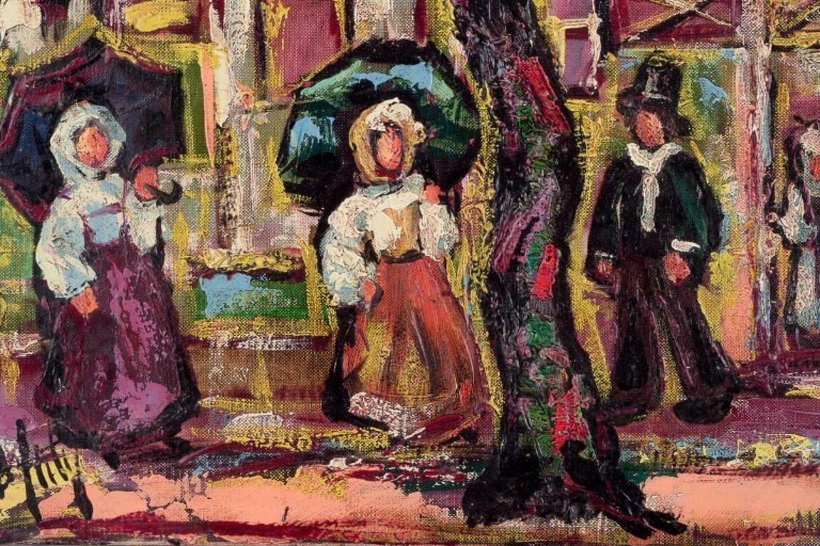 Henry Maurice D'anty. Oil On Canvas. Cityscape With Figures photo for sale