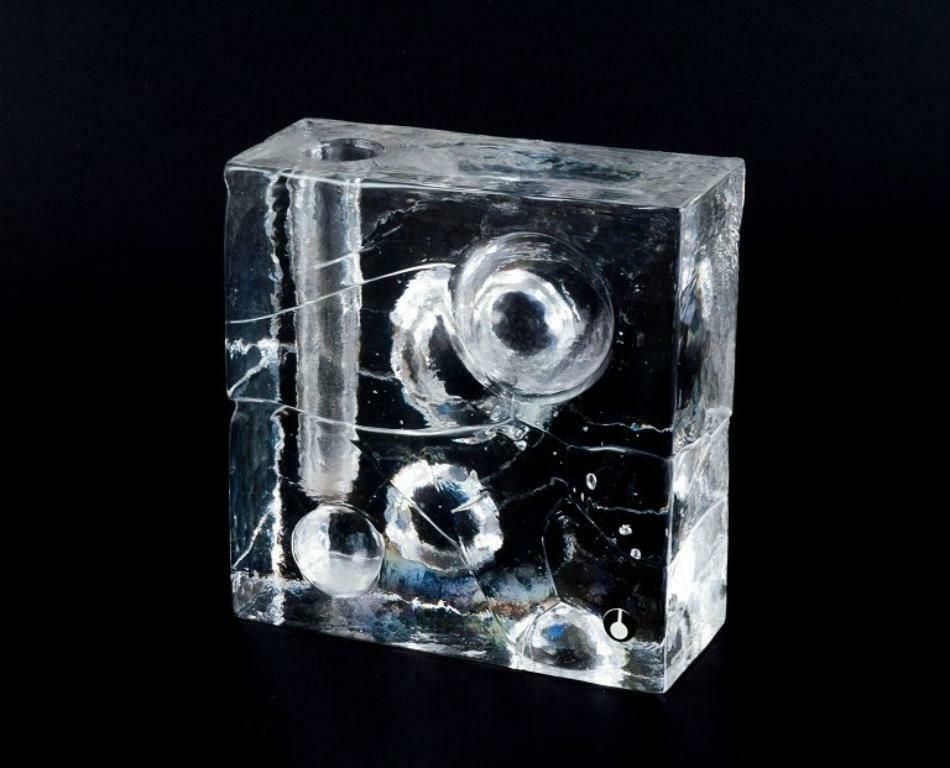 Uno Westerberg For Pukeberg Sweden Two Candle Holders In Clear Art Glass photo for sale