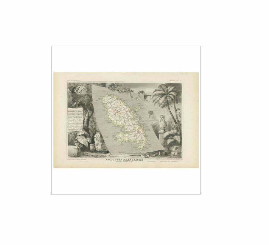 Antique Map Of The French Colony Martinique By V. Levasseur, 1854 photo for sale