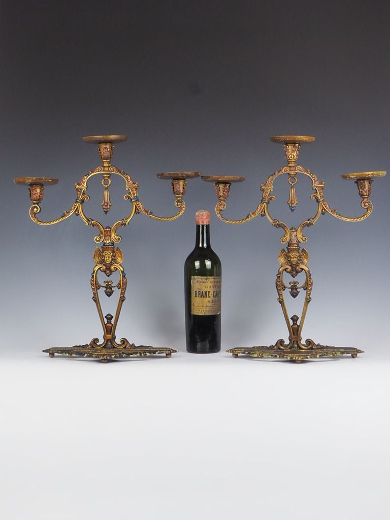 1914 The Edward N Riddle Co. Pair Of Estofado Polychrome Candleabras photo furniture