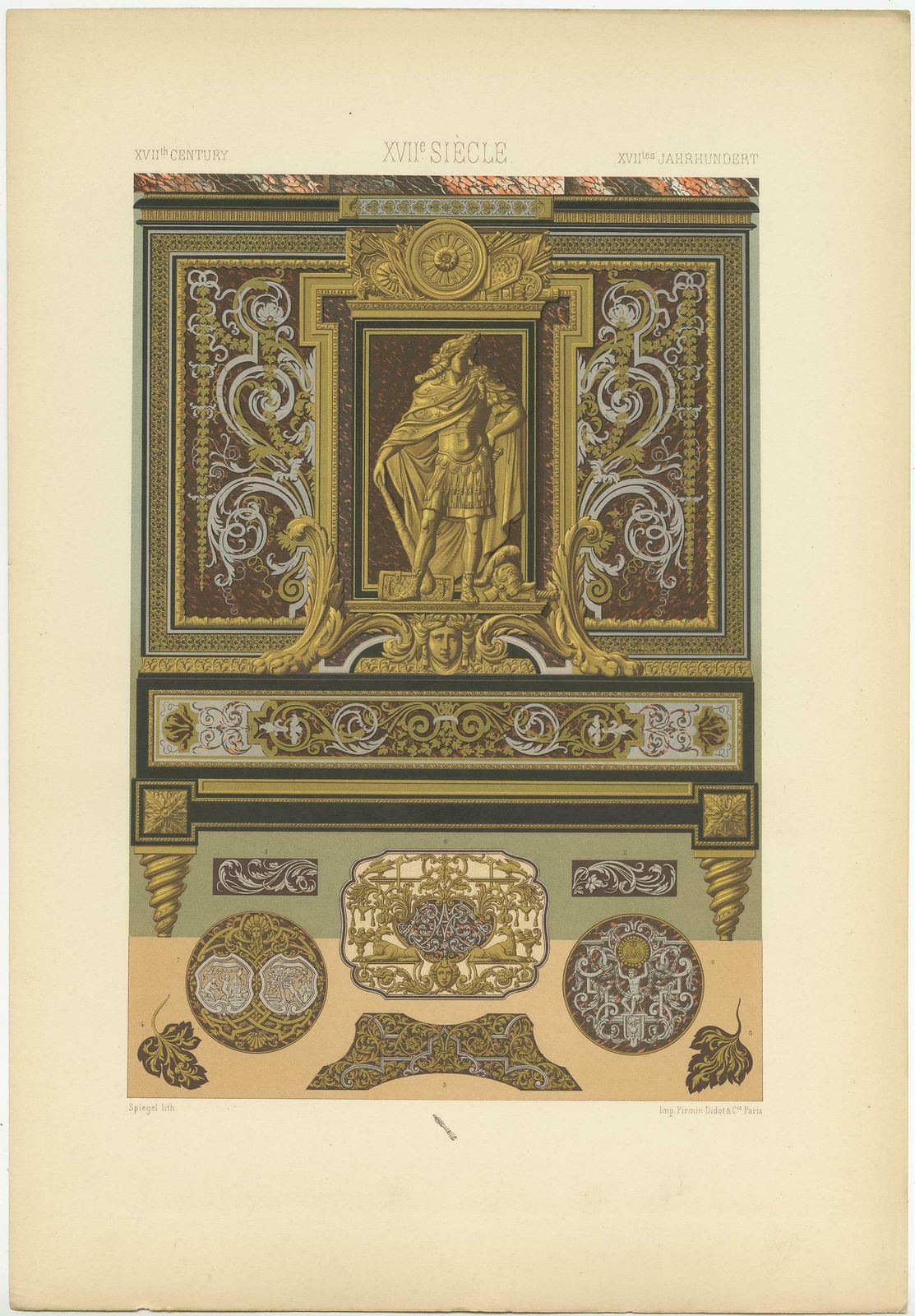 Pl. 108 Antique Print Of 17th Century Metallic Inlay By Racinet, Circa 1890 photo Art