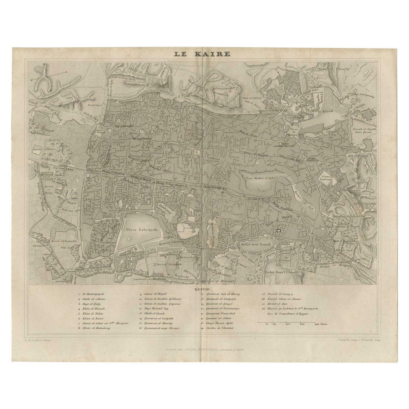 Antique Map Of Cairo And Surroundings By Balbi '1847'