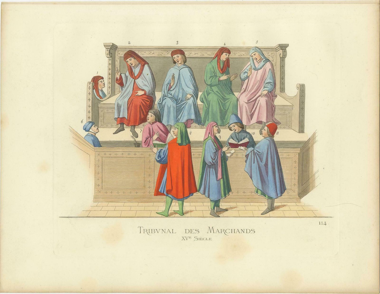 Antique Print Of A Merchant Tribunal, Italy, 15th Century, By Bonnard, 1860 photo Art