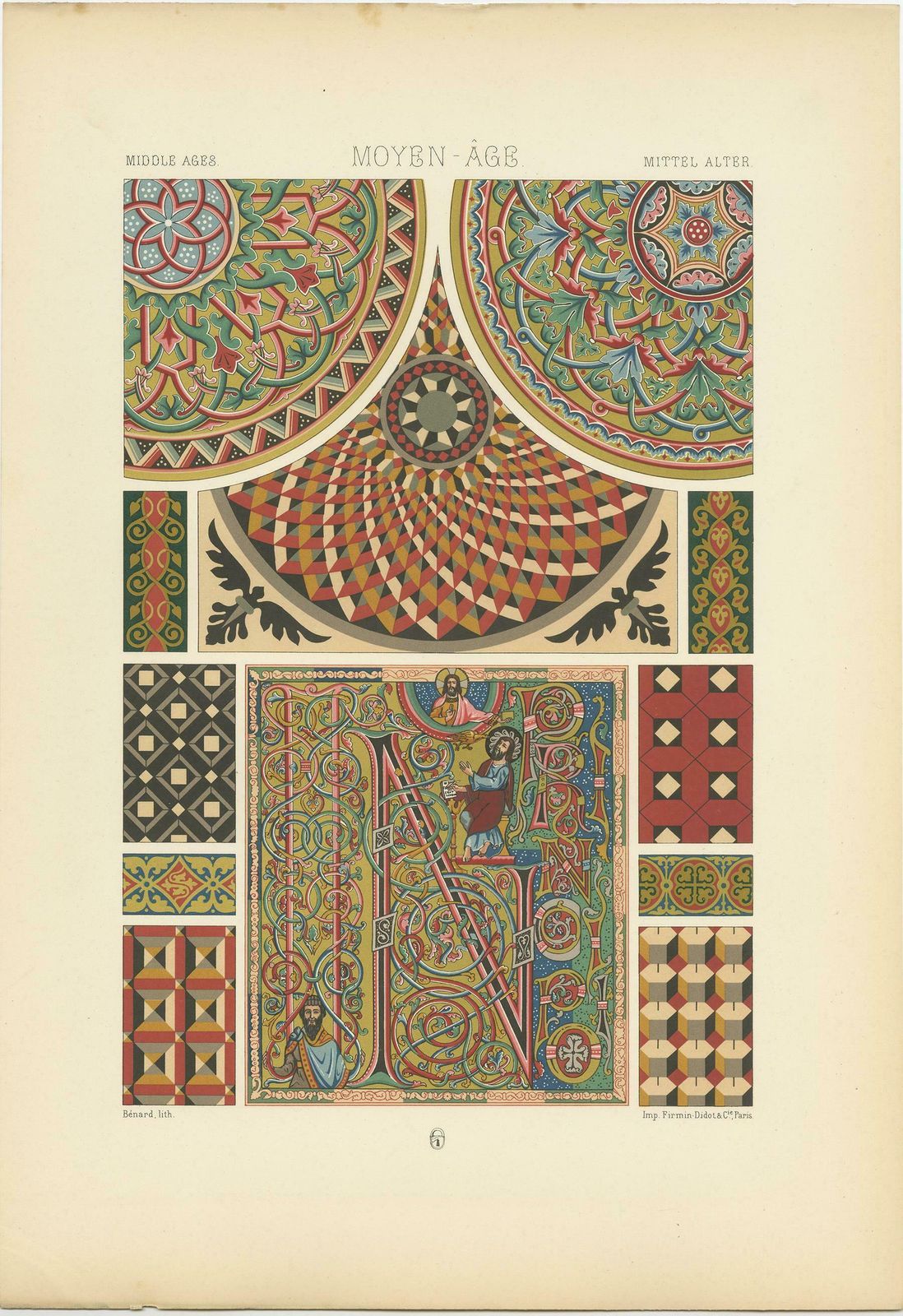 Pl.50 Antique Print Of Middle Ages Mosaic And Glass Paintings By Racinet photo Art