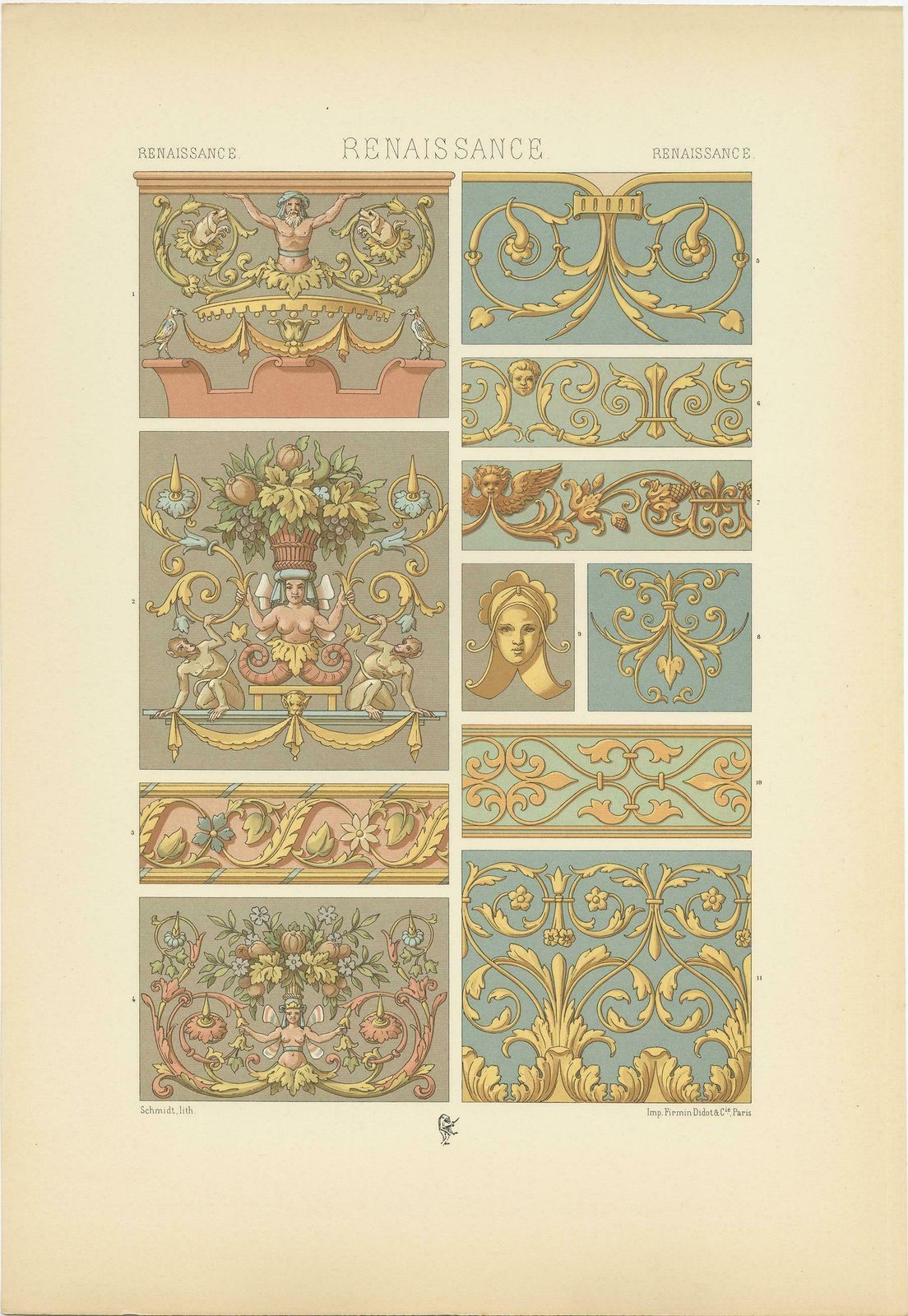 Pl. 95 Antique Print Of Renaissance Ornament From Flemish, Racinet 'Circa 1890' photo furniture