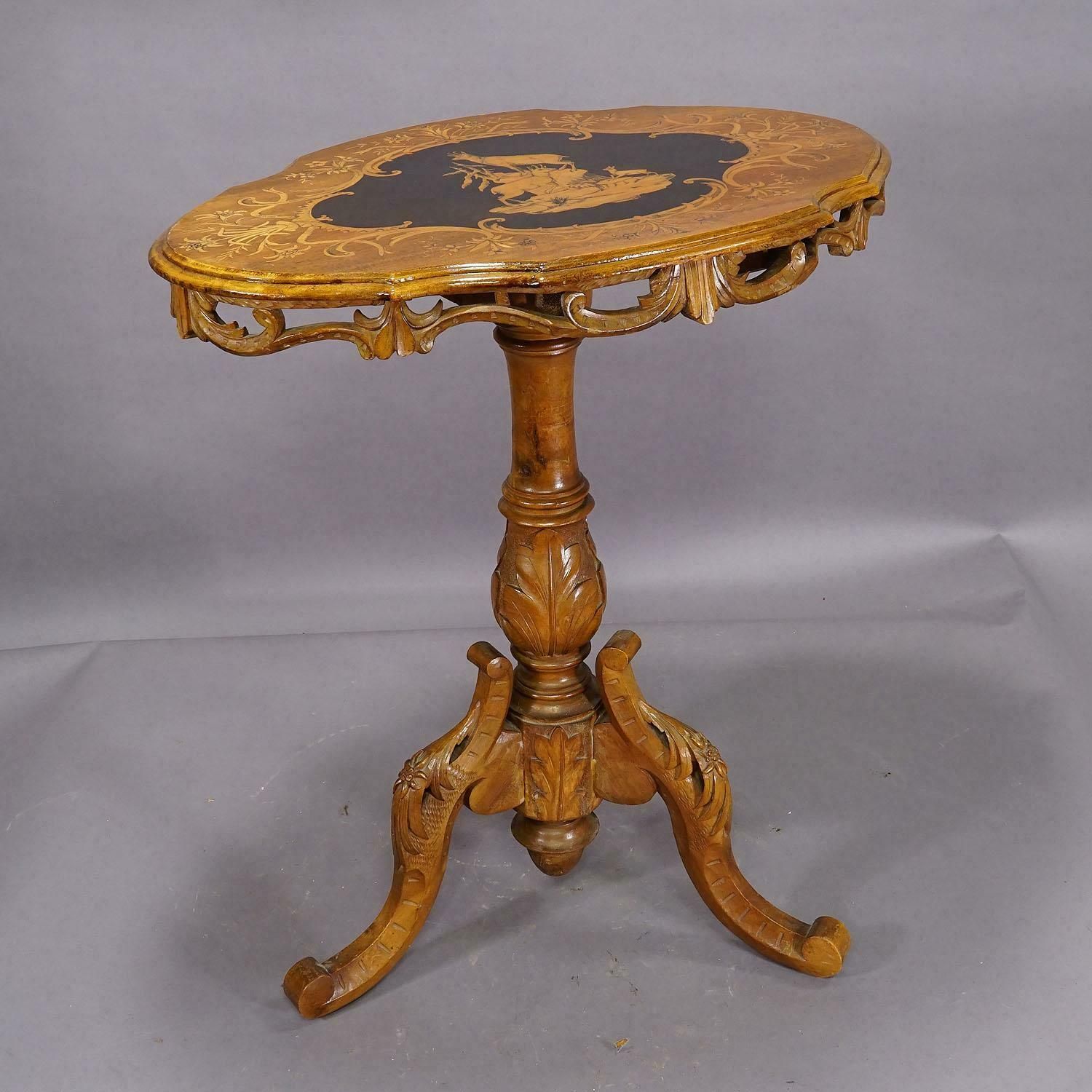 Edelweis Marquetry Side Table Swiss Brienz 1900 photo for sale