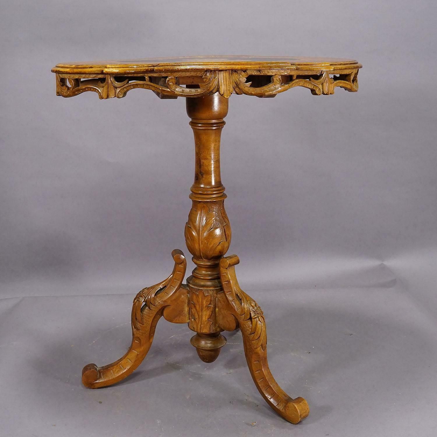 photo furniture Edelweis Marquetry Side Table Swiss Brienz 1900