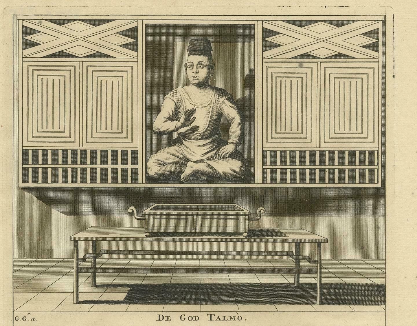 Antique Print Of God Talmo And Goddesses Mintolo & Matso By Valentijn, 1726 photo for sale