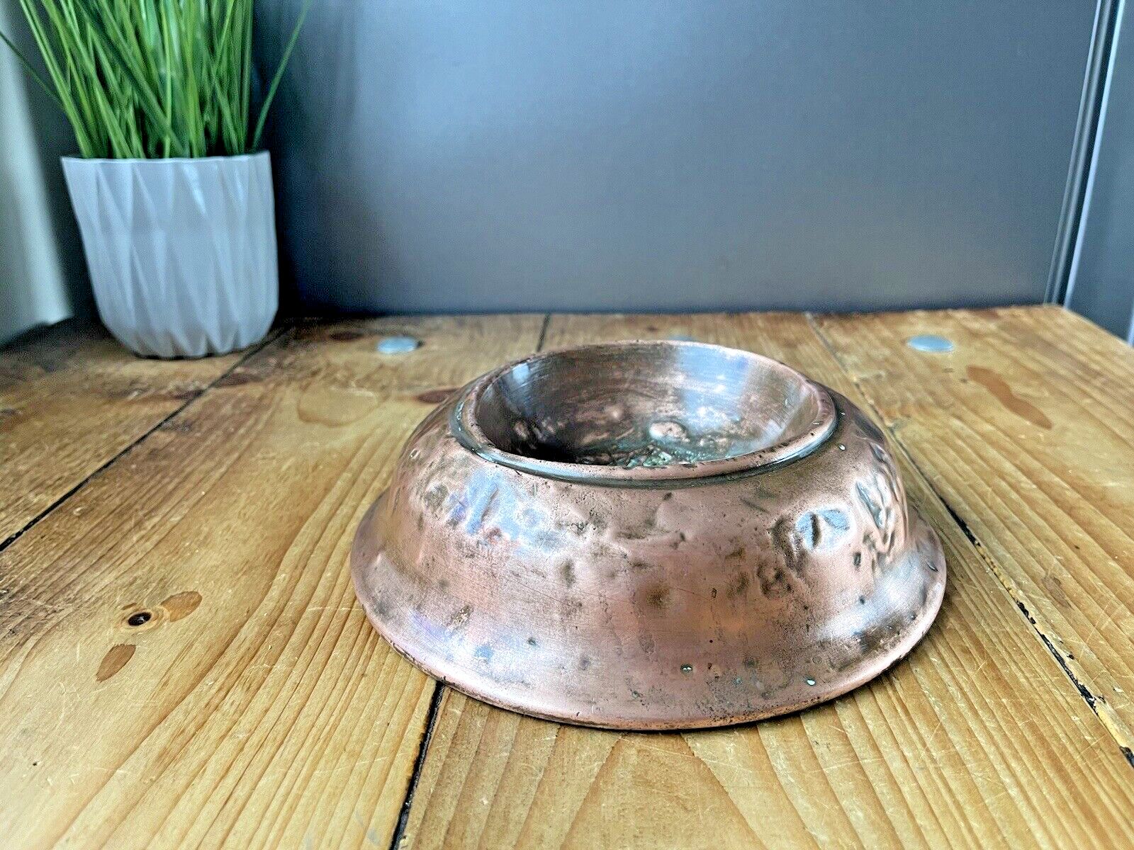 Antique 19th C Arts & Crafts Beaten Copper Dog Bowl Cat Pet Dish Food Water photo furniture
