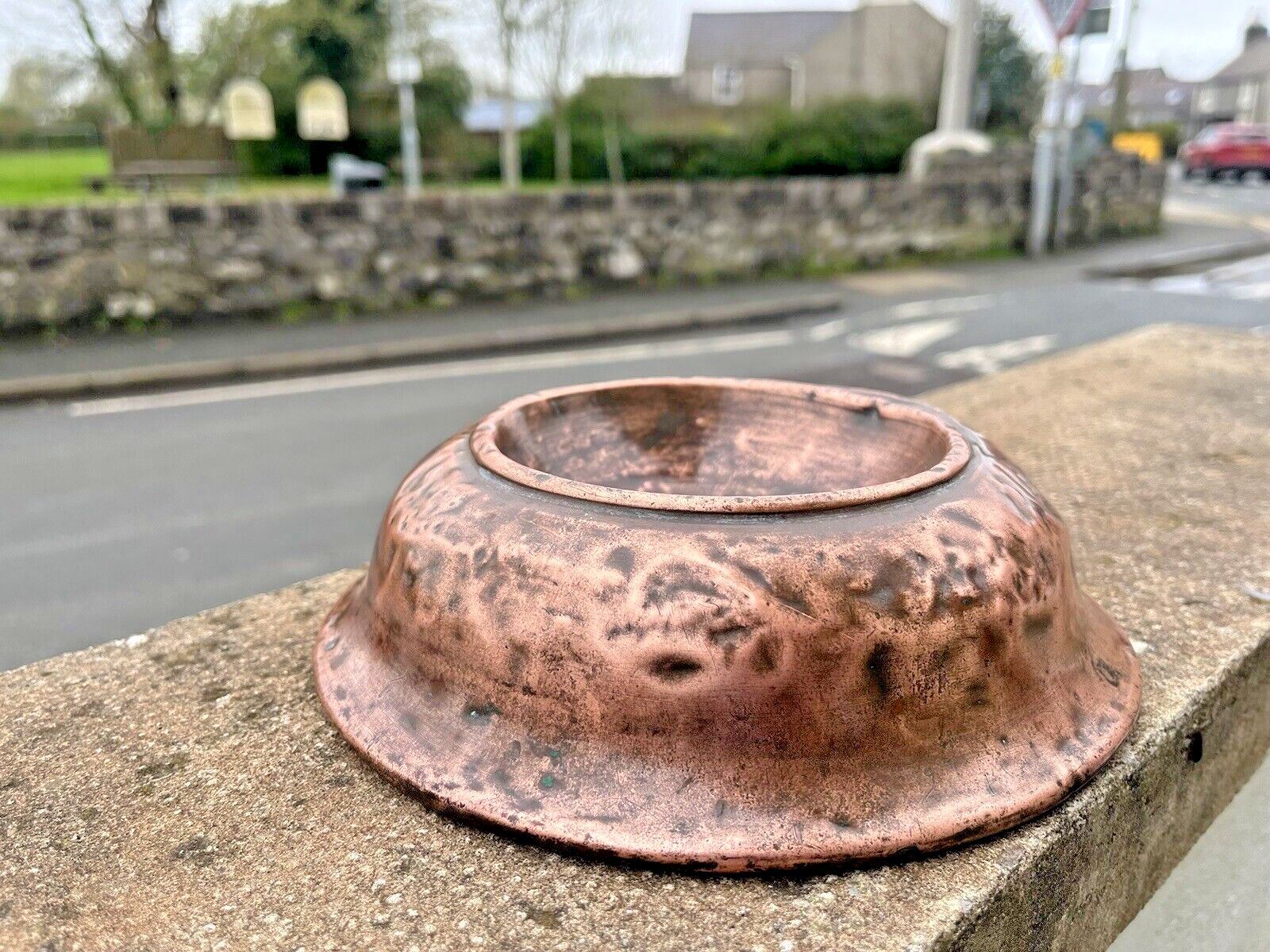 Home Decor Antique 19th C Arts & Crafts Beaten Copper Dog Bowl Cat Pet Dish Food Water photo