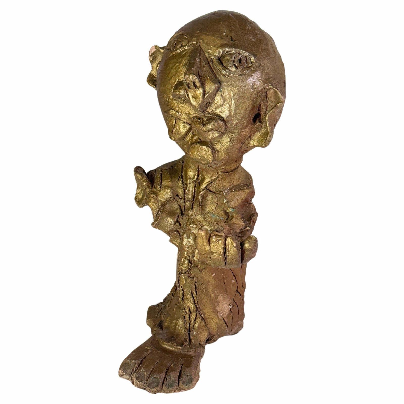 Art Deco Terracotta Sculpture Brown Color Double Side France 1980 Signed photo for sale