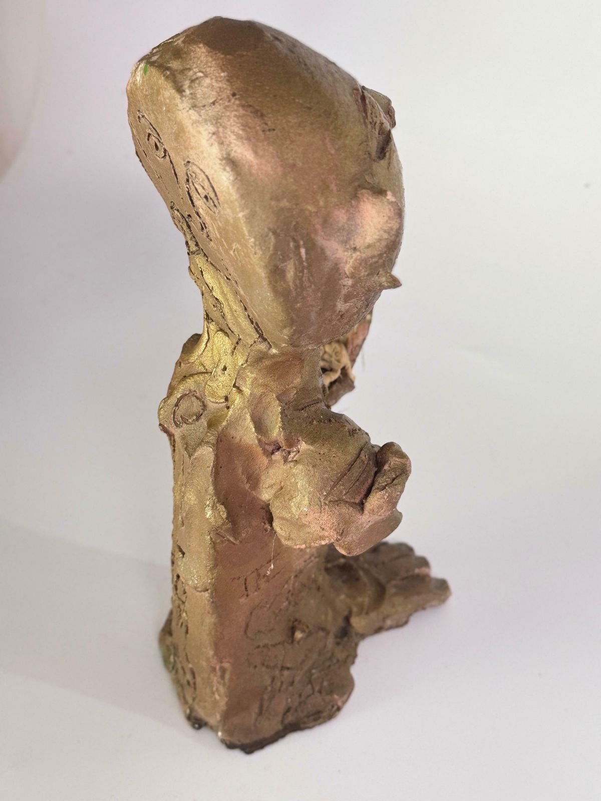 Art Art Deco Terracotta Sculpture Brown Color Double Side France 1980 Signed photo