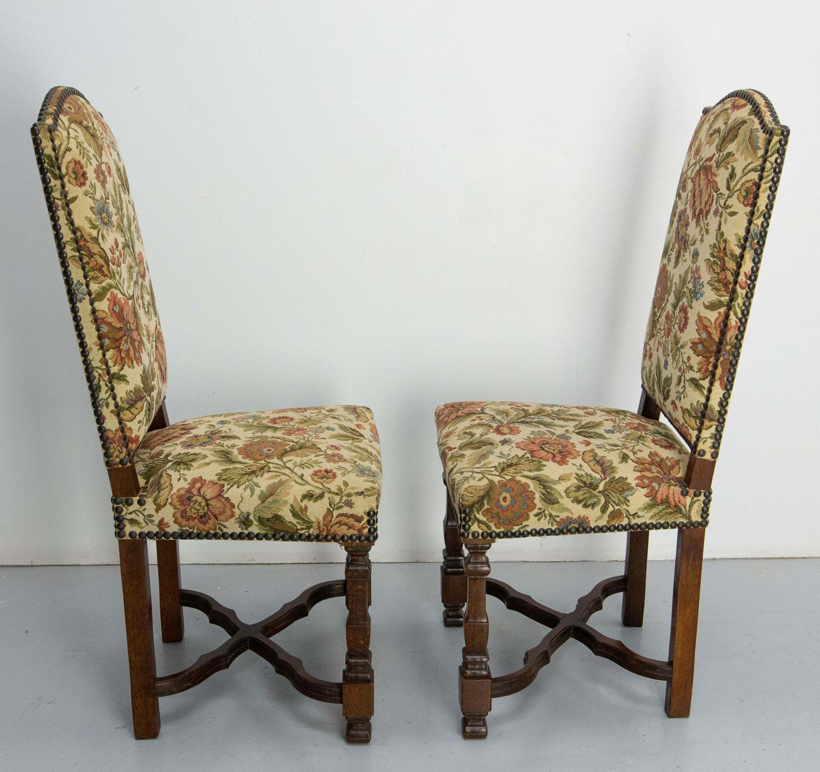 Six Dining Chairs Chestnut And Upholstery, Midcentury French photo vinterior