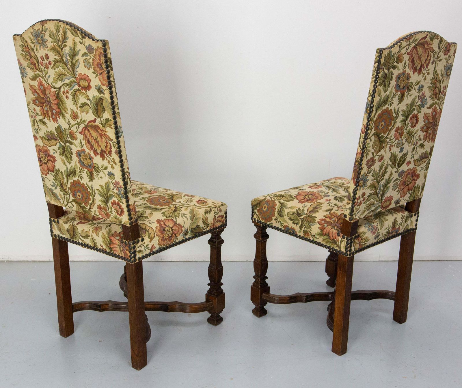 photo furniture Six Dining Chairs Chestnut And Upholstery, Midcentury French