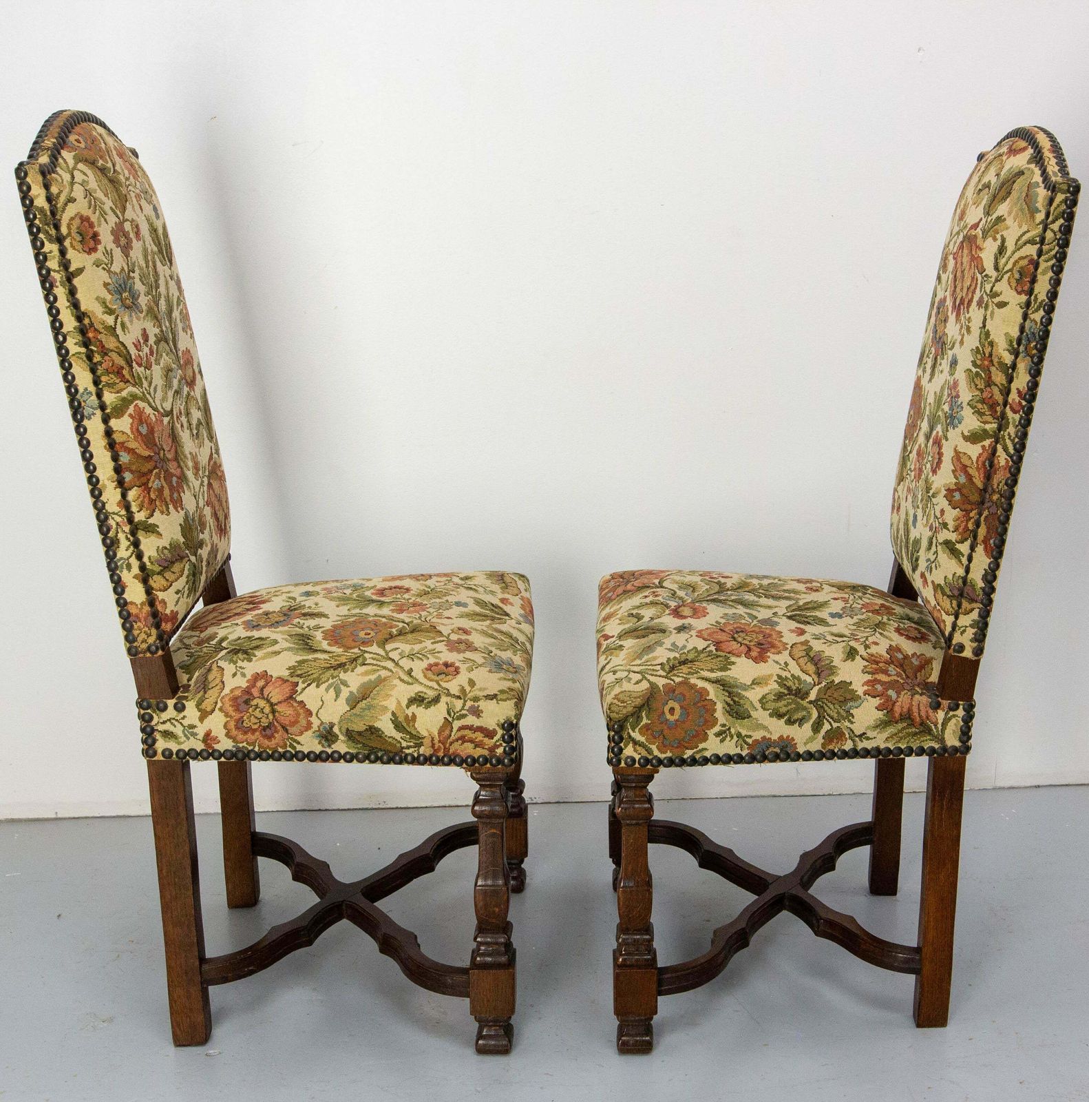 photo for sale Six Dining Chairs Chestnut And Upholstery, Midcentury French